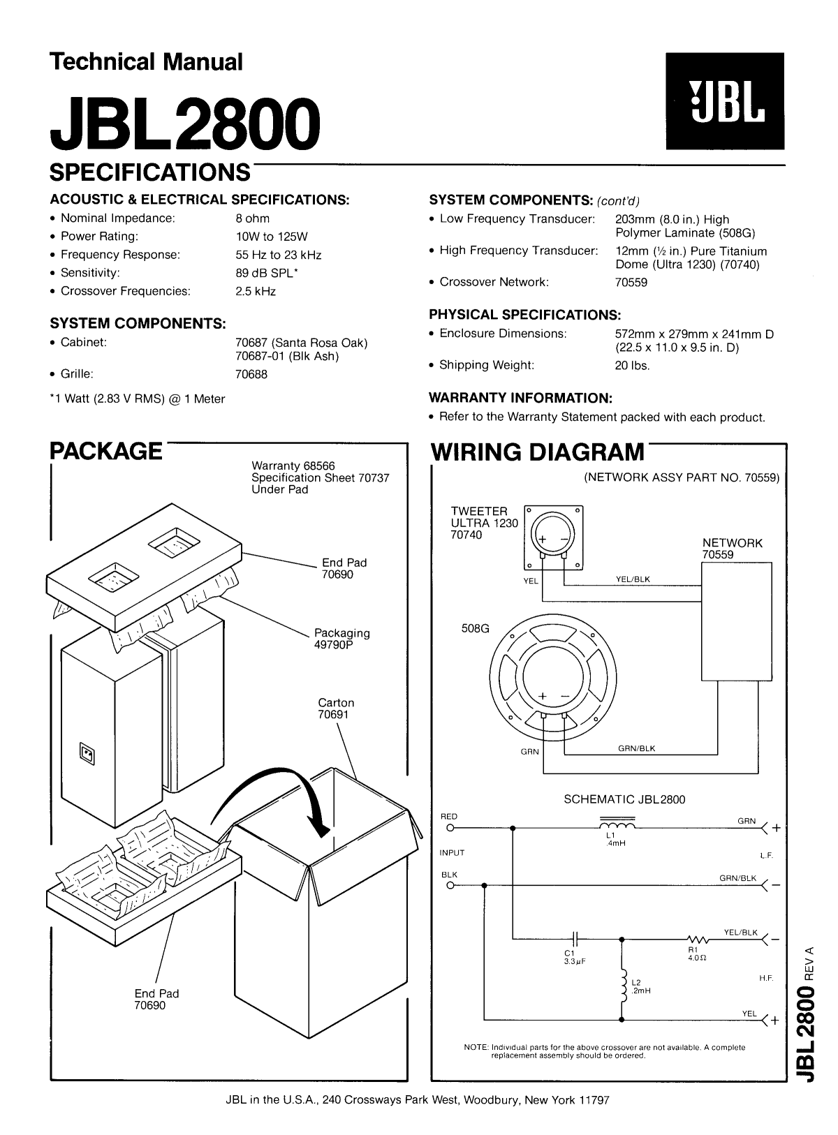 Download free pdf for JBL JBL2800 Speaker manual